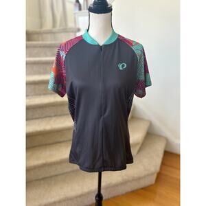 Pearl Izumi Grey Pink & Teal Abstract Print Short Sleeve Zip Up